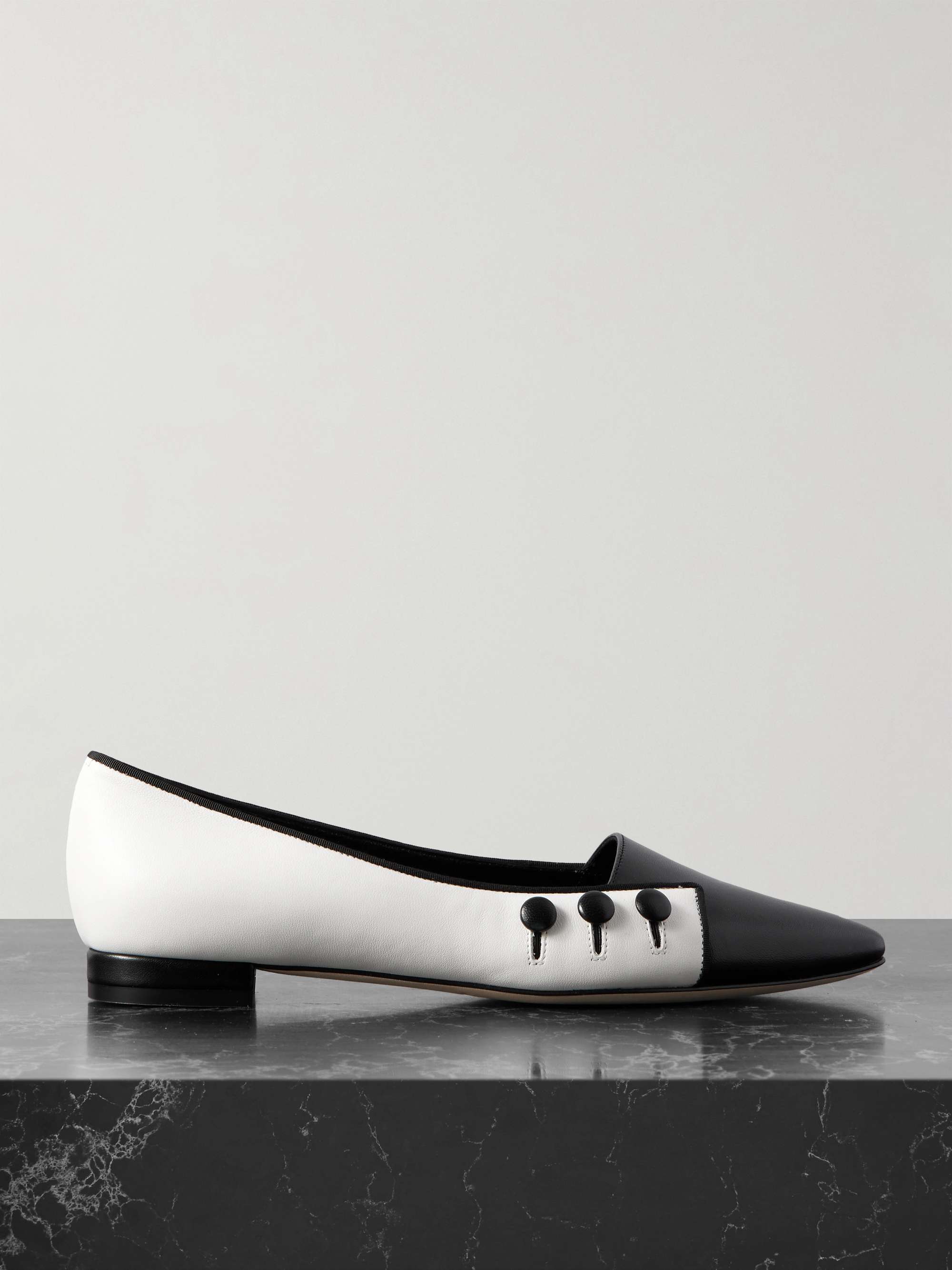 Seleuka Button-Embellished Leather Point-Toe Flats