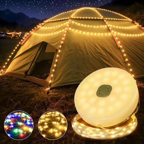 Camping Fairy Lights Retractable Reel, 10m Rolled Rgb Tent String Lights Usb-C Rechargeable With Emergency Power Bank, 14 Lighting Modes, Wind Up Outdoor Hanging Ambient Light, for Camping, Hiking