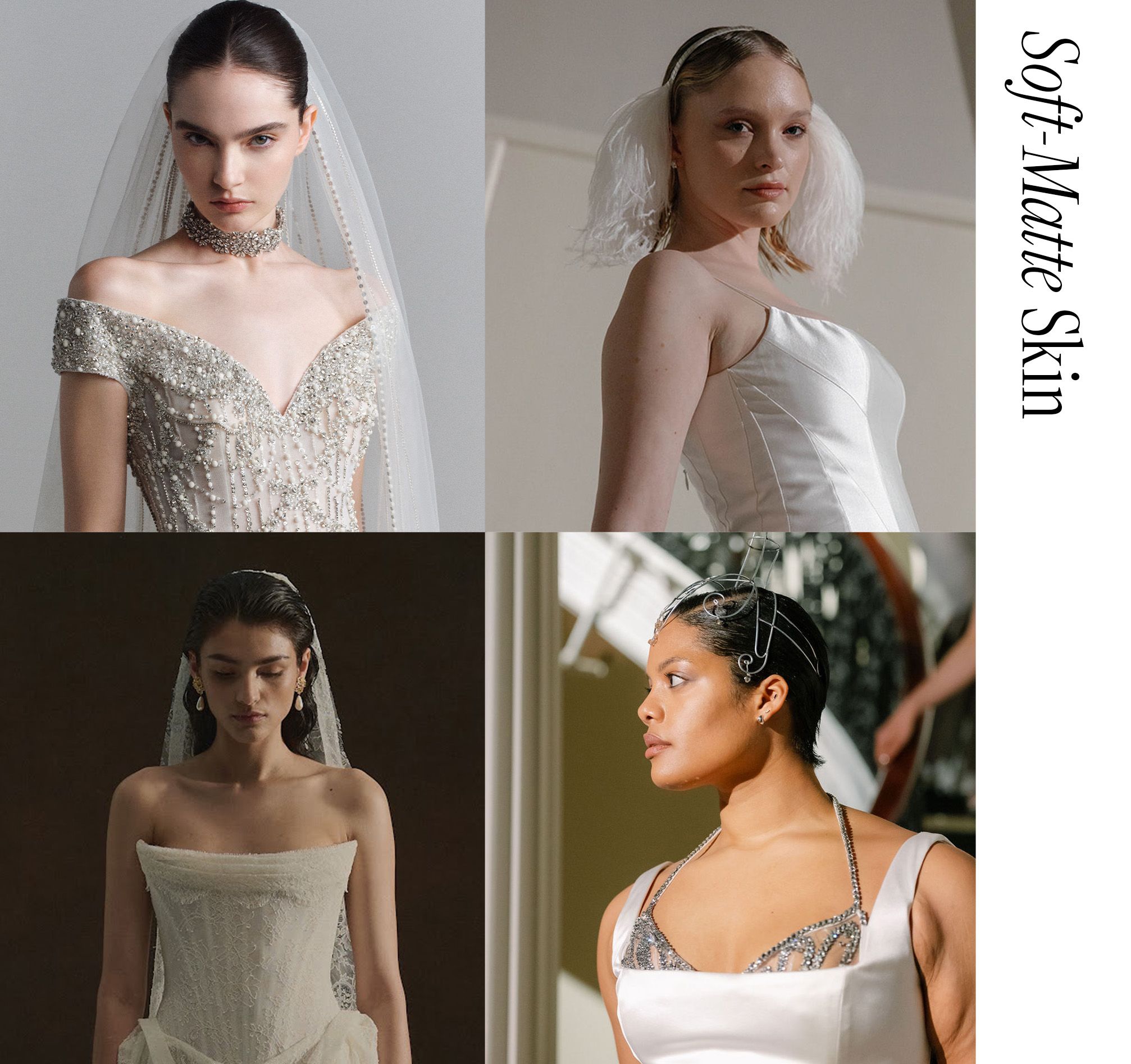Models wearing soft-matte skin for Alexandra Grecco, Enaura, and Ellie Saab