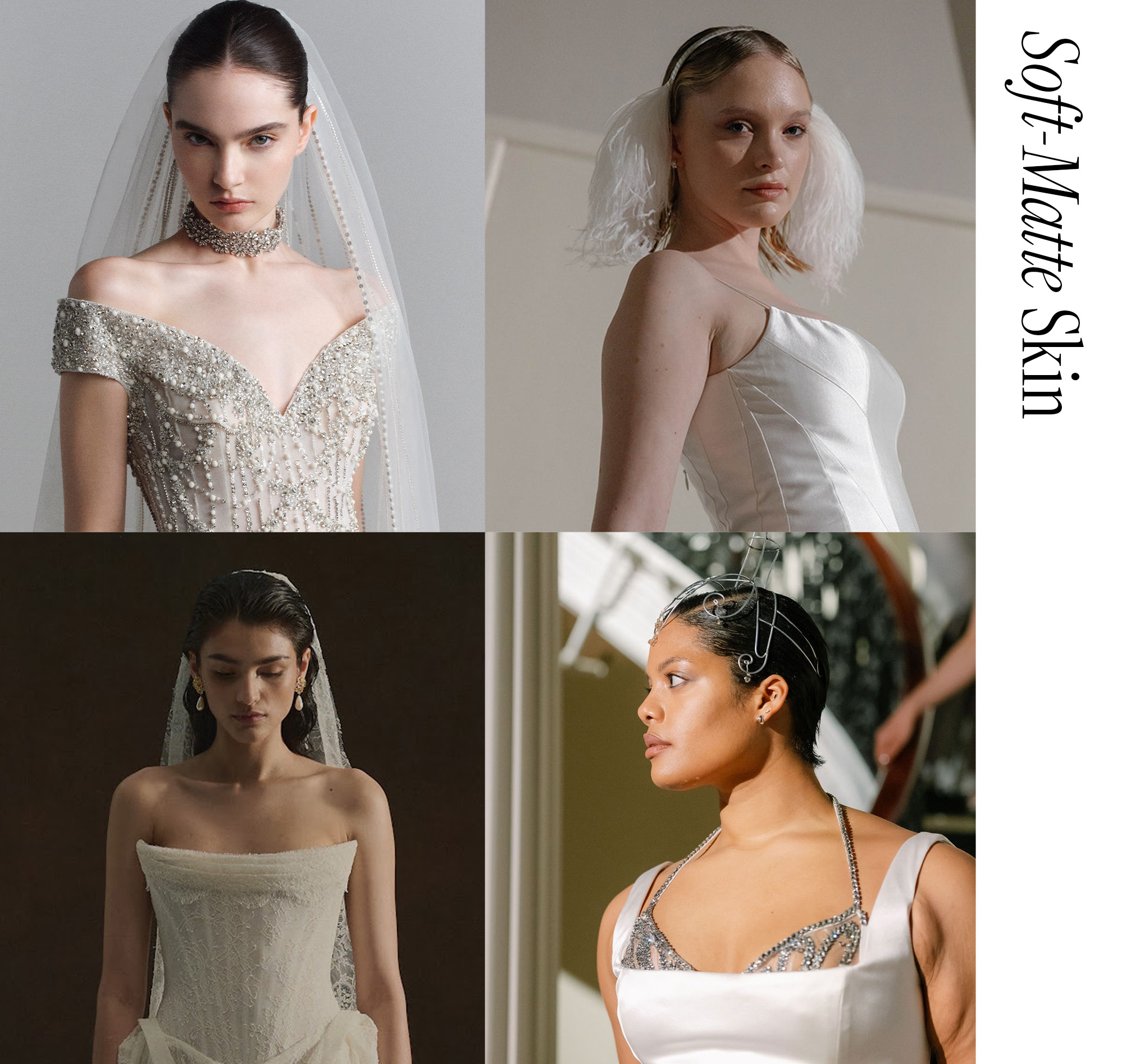 Models wearing soft-matte skin for Alexandra Grecco, Enaura, and Ellie Saab