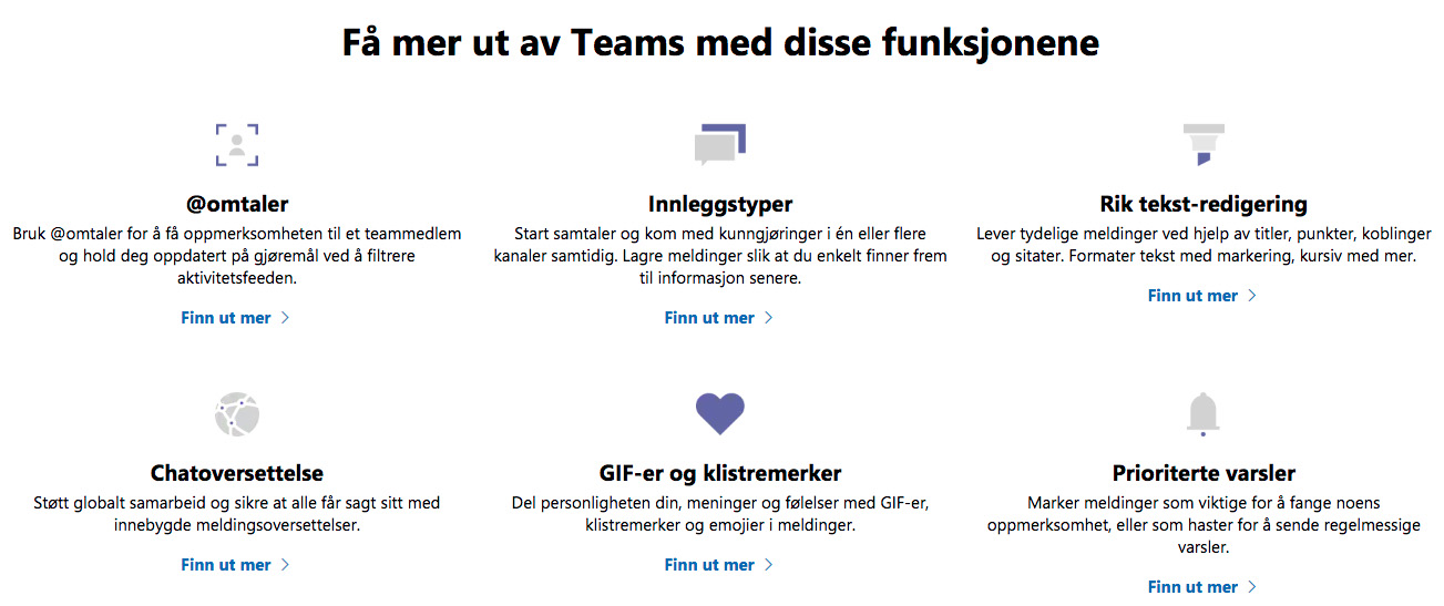Microsoft Teams – funksjoner