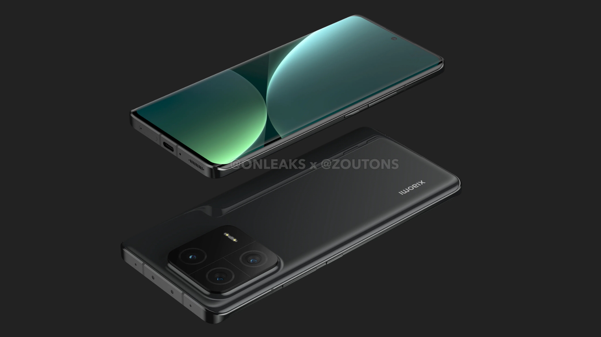 An unofficial render of the Xiaomi 13 Pro from the front and back