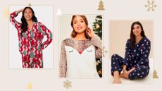 A selection of three ugly Christmas pyjamas from Chelsea Peers, Next and M&S