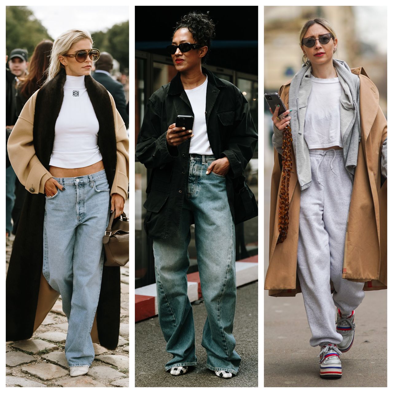 collage of women wearing white t-shirts