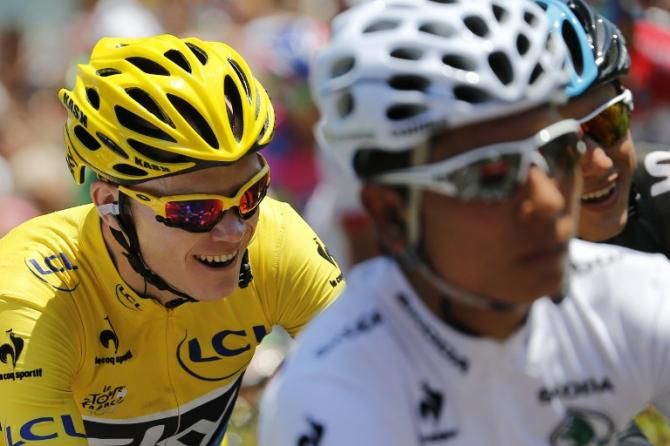 Chris Froome (Sky) follows Nairo Quintana (Movistar) on the penultimate Tour de France stage