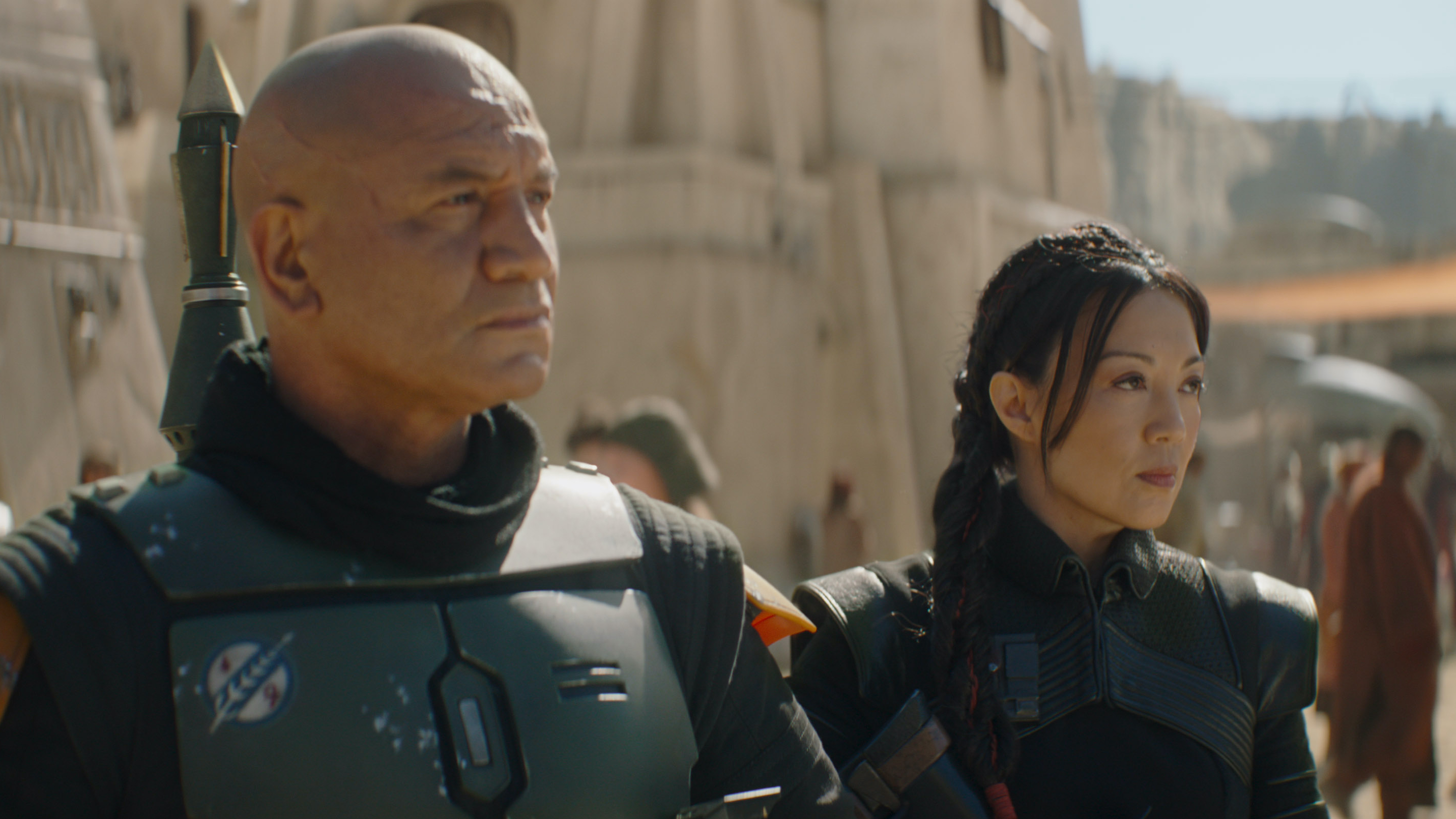 Temuera Morrison and Ming-Na Wen in The Book of Boba Fett