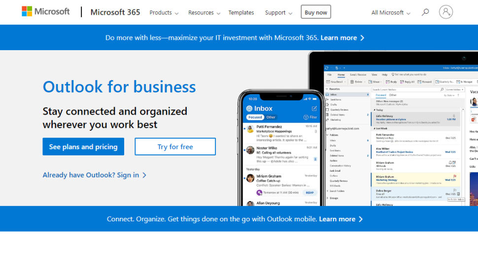 Website screenshot for Microsoft Outlook