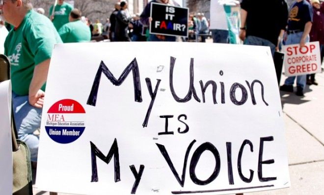 Pro-union protesters gather in 2011 to protest Michigan Gov. Rick Snyder&amp;#039;s budget cuts.