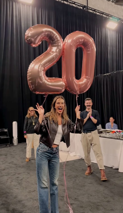 Alessandra Ambrosio wears Mother denim backstage at her 20th Victoria's Secret Fashion Show.
