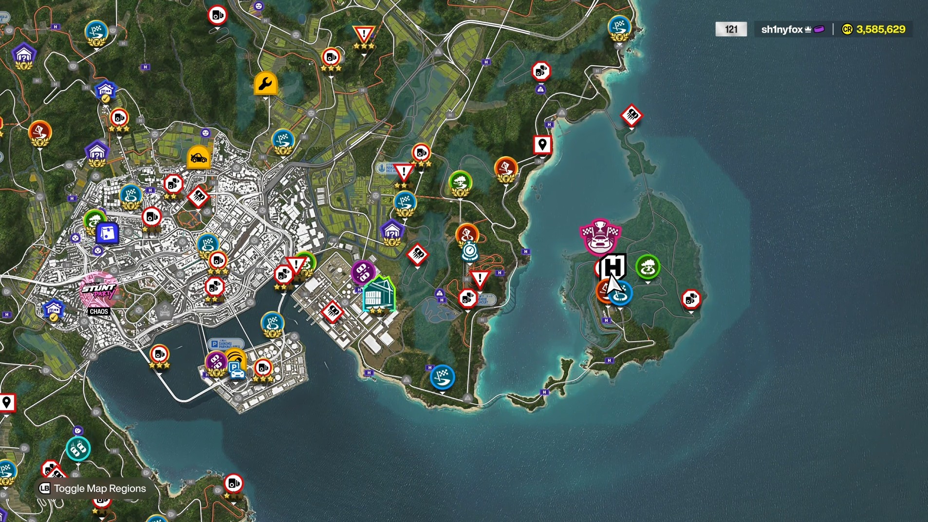 An image of the Forza Horizon 6 Japan map showing the Legend Island area.