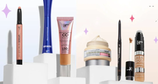 A selection of IT Cosmetics products arranged on a podium.