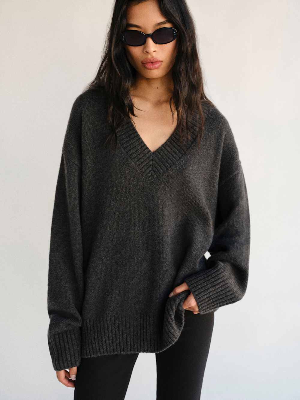 Jadey Cashmere Oversized V-Neck Sweater