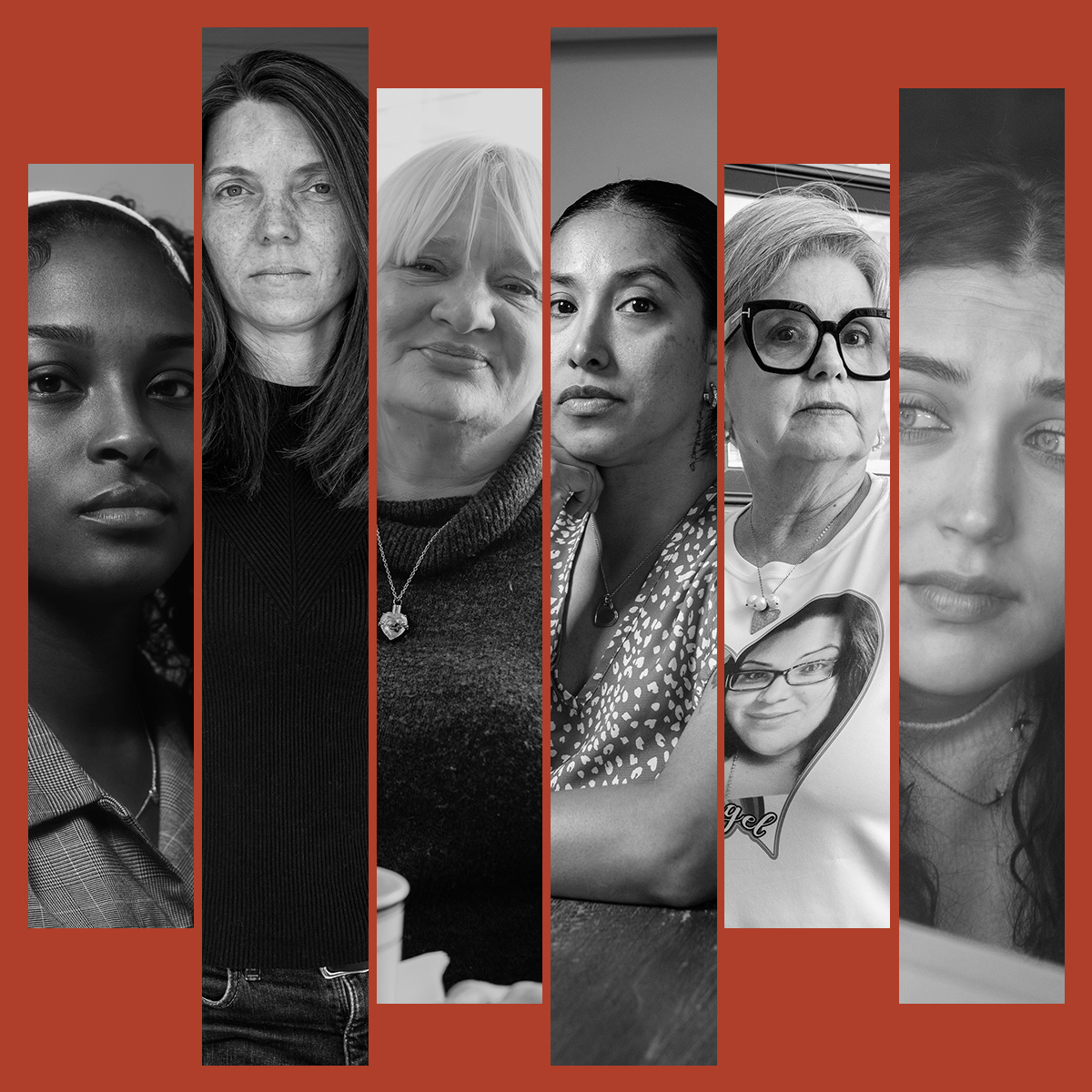 image of six women on a red background