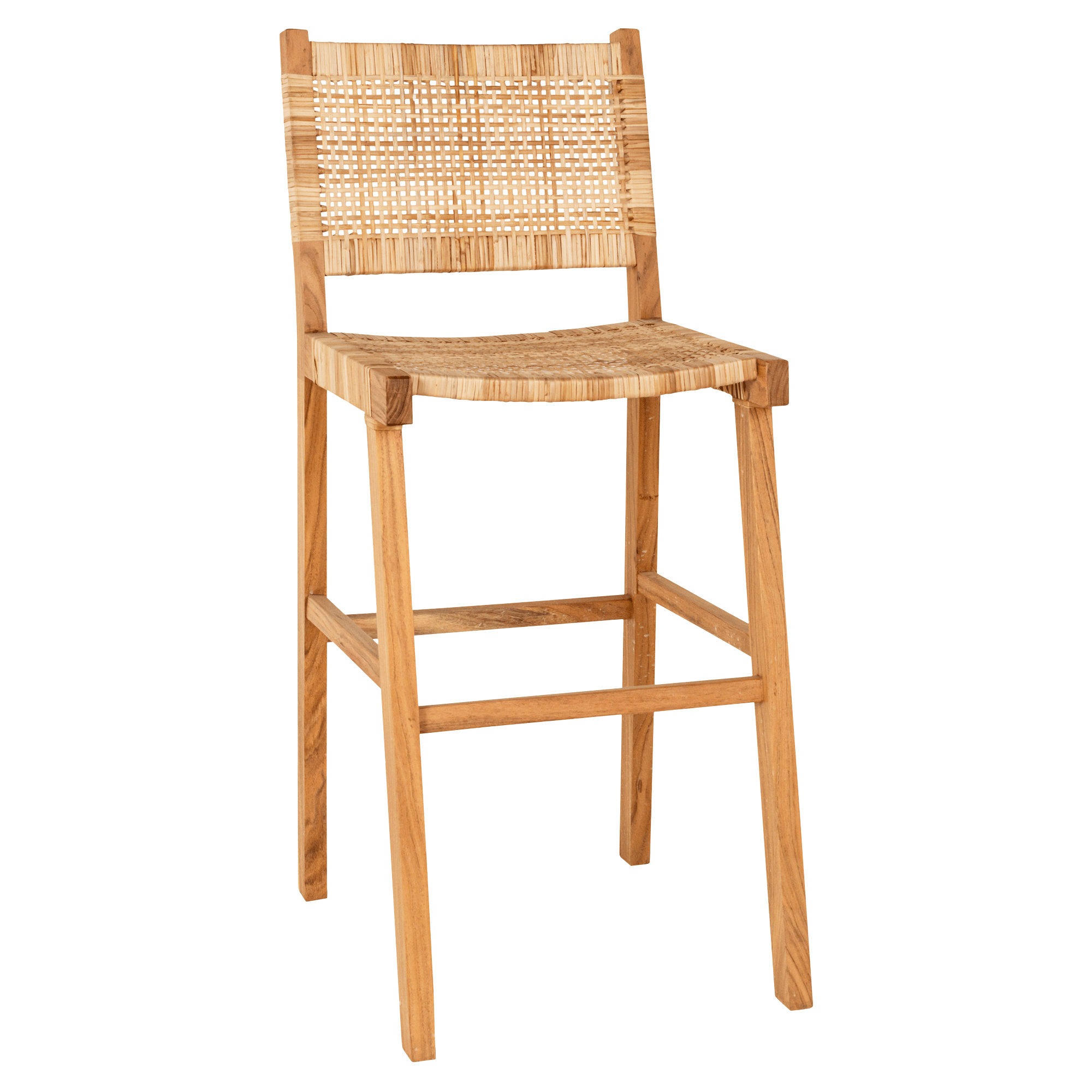 Nkuku Lohanda acacia counter chair against a white background