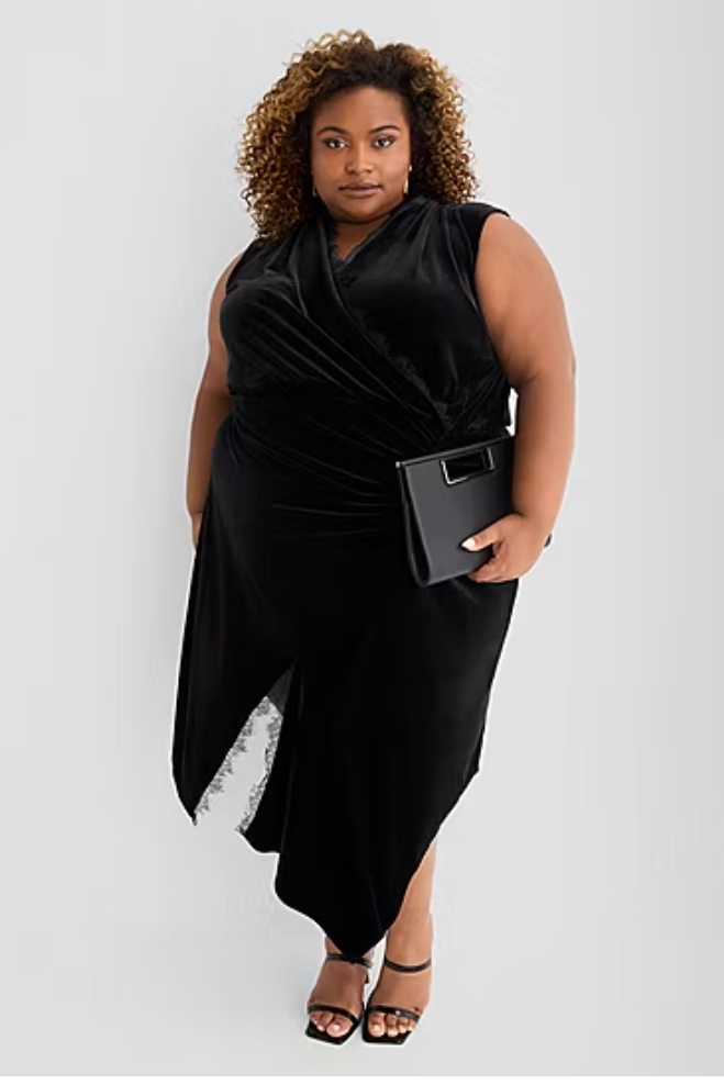 Ashley Graham, Lace Edge Women&#039;s Plus Sleeveless Midi Wrap Dress