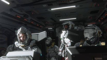 Pragmata Hugh and the crew on a spaceship headed for the moon