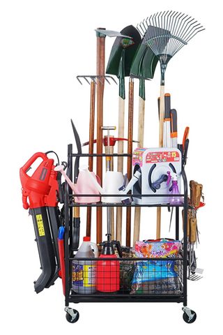 Amazon caddy filled with garden tools