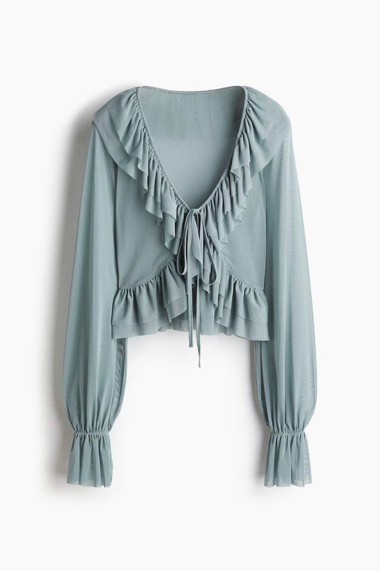 Ruffle-Trimmed Mesh Blouse