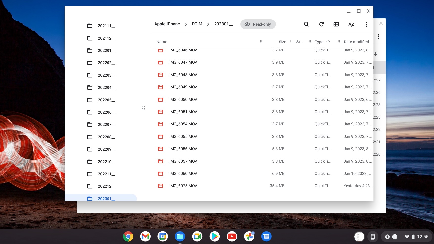 Archivos de iPhone mostrados en un Chromebook