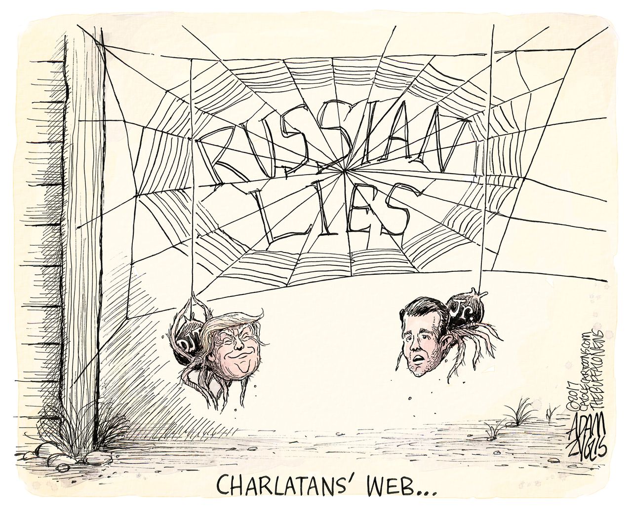 Political cartoon U.S. Trump Russian collusion Trump Jr. lies Charlotte&amp;#039;s Web