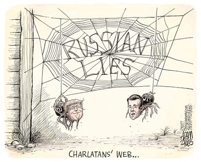 Political cartoon U.S. Trump Russian collusion Trump Jr. lies Charlotte's Web