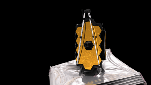 An animation of the deployment of the secondary mirror on the James Webb Space Telescope.