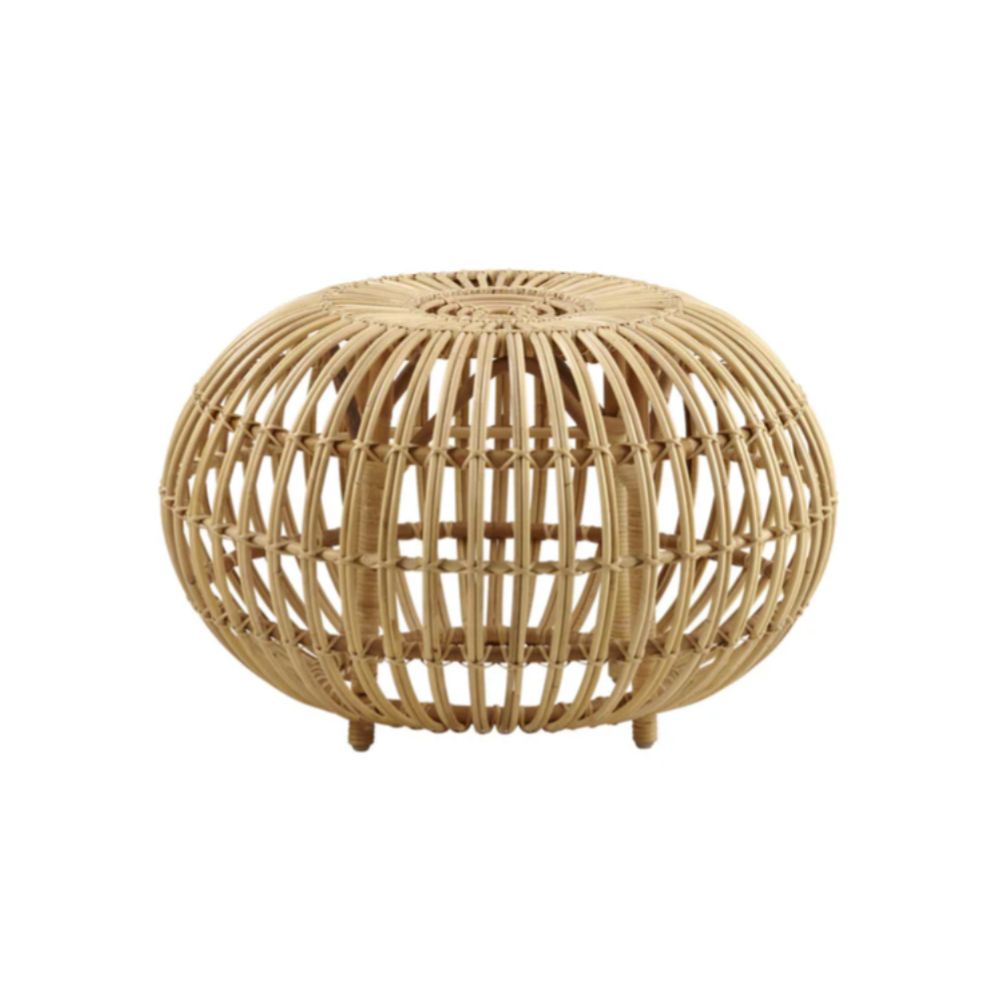 Rounded cane ottoman stool