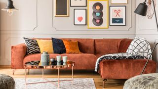 Brown velvet corner sofa