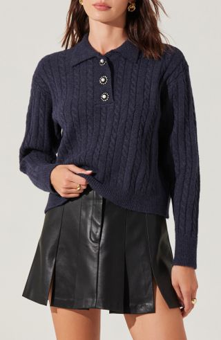 ASTR the Label, Jewel Button Cable Polo Sweater