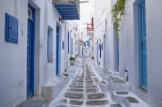 A cobbled street in Mykonos