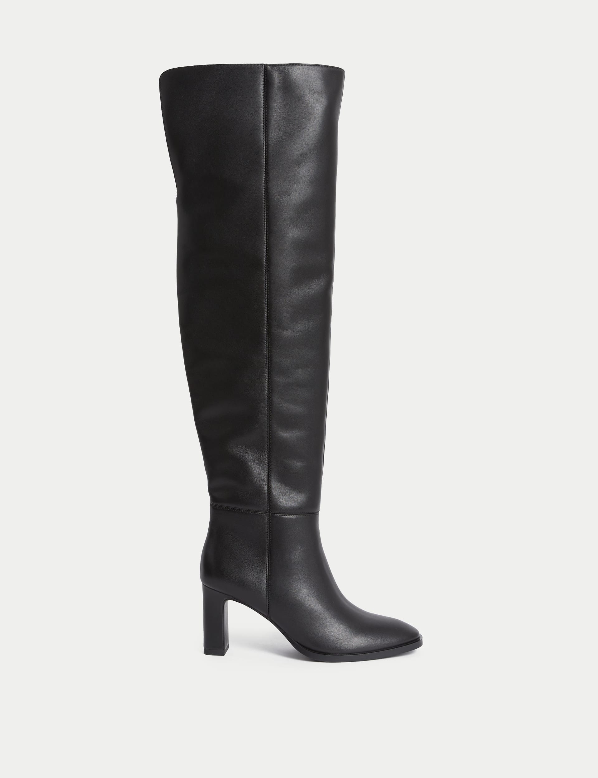 Leather block heel over the knee boots