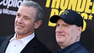 LOS ANGELES, CALIFORNIA - APRIL 28: Bob Iger and Kevin Feige attend the Los Angeles Premiere of Marvel Studios' "Thunderbolts" on April 28, 2025 in Los Angeles, California.