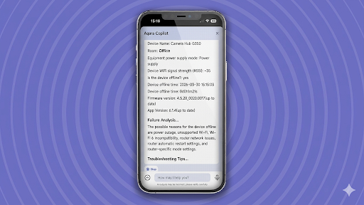 Screen grab of Aqara Home mobile app on iPhone screen showing Copilot connectivity