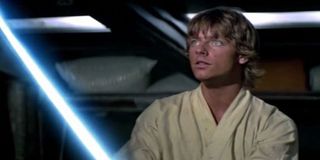 Luke Skywalker wields his lightsaber in Star Wars