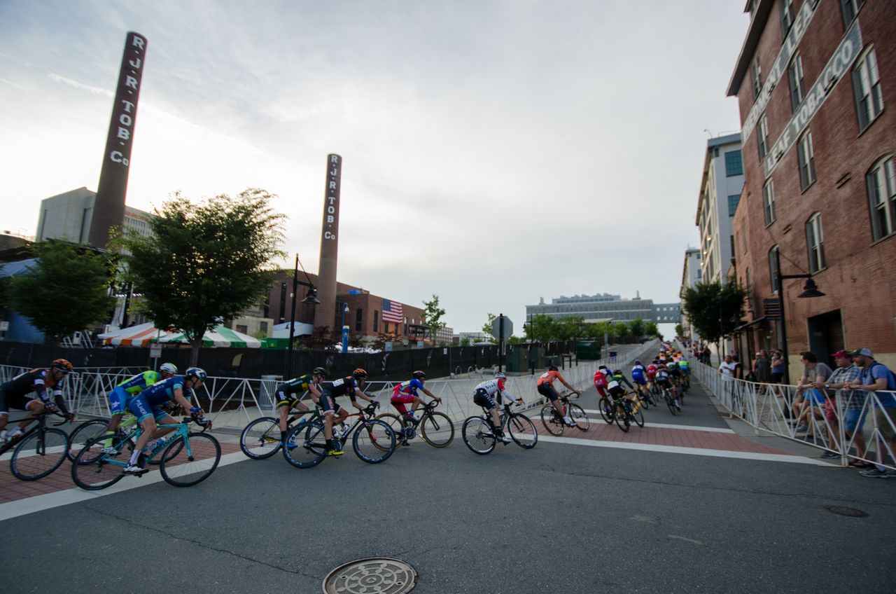 Tonights race passes between Winston Salem&rsquo;s old tobacco warehouses.