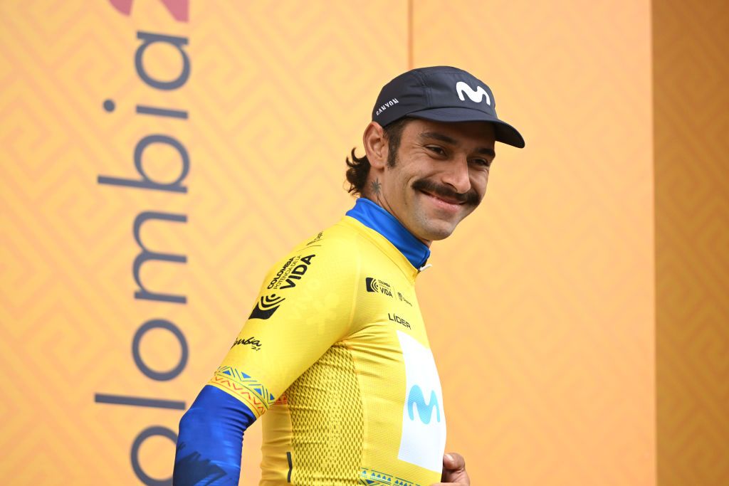 Fernando Gaviria (Movistar) on the podium after winning stage 1 of Tour Colombia