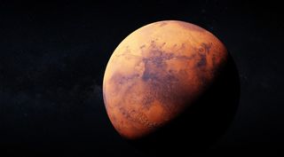 A 3D rendering of Mars. 