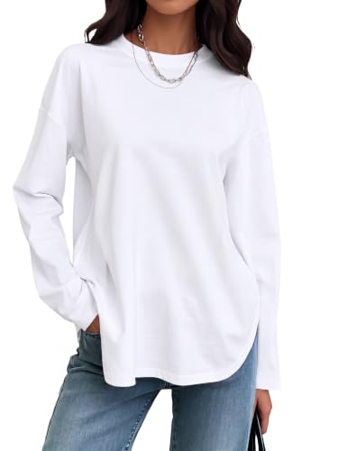 Meetrendi Women's 90% Cotton Oversized Long Sleeve T Shirts Loose Fit Tops