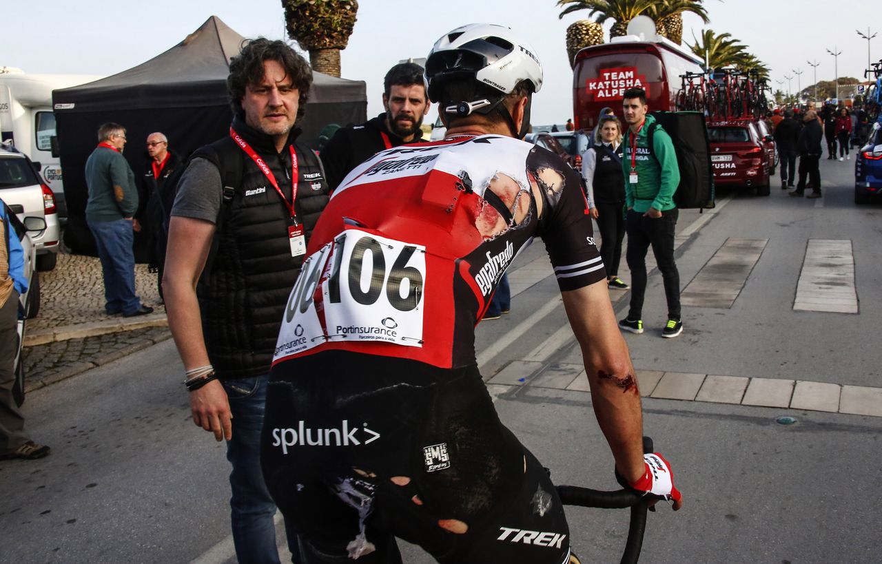Jasper Stuyven got banged up in the crash on stage 1