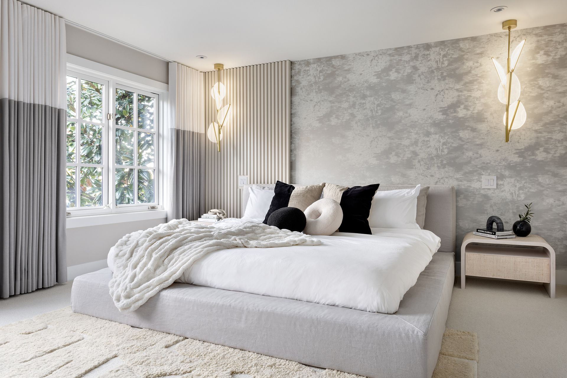 A minimalist mural in a bedroom