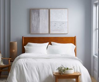 Deluxe Linen Duvet Bundle on a bed against a light blue wall.