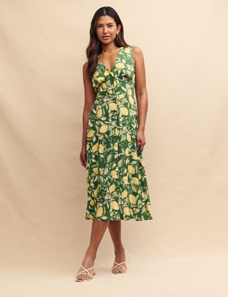 Green Lemon Print Sandra Midi Dress