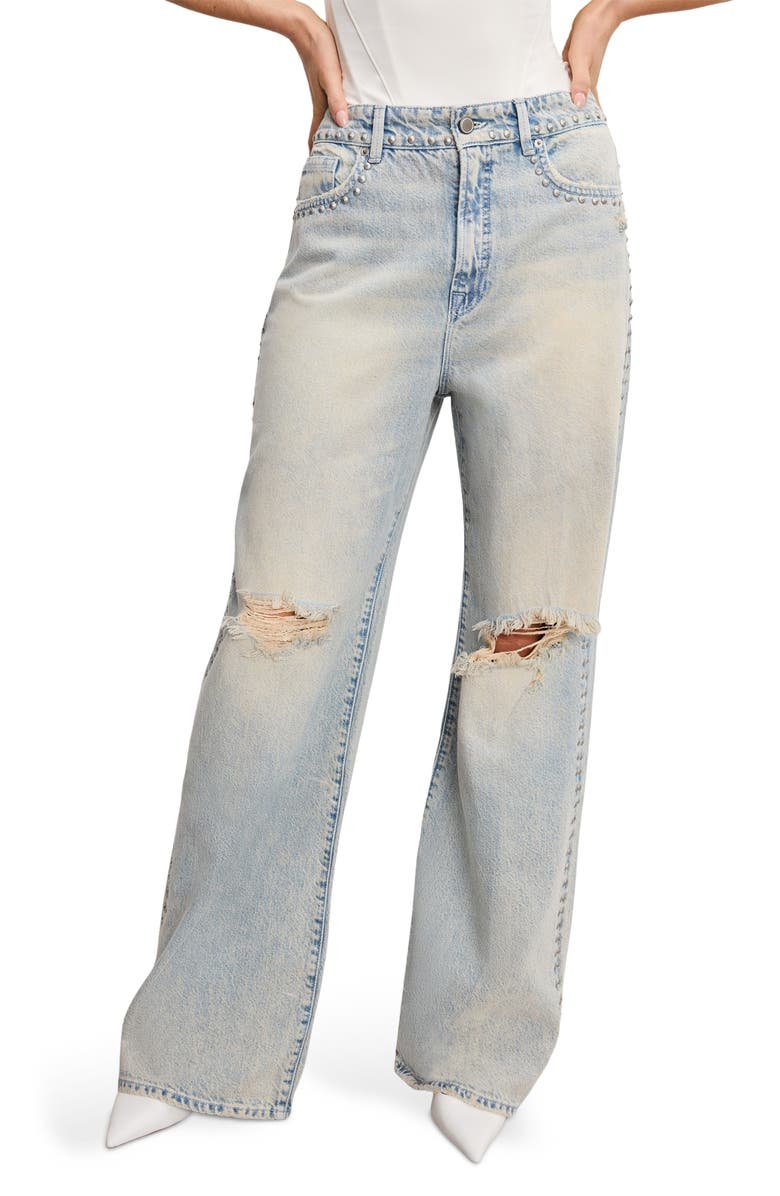 Good Standard Ease Studded High Waist Wide Leg Jeans