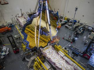 NASA's James Webb Space Telescope in the clean room at Northrop Grumman, Redondo Beach, California, in July 2020. It's launch is now scheduled for Oct. 31, 2021.