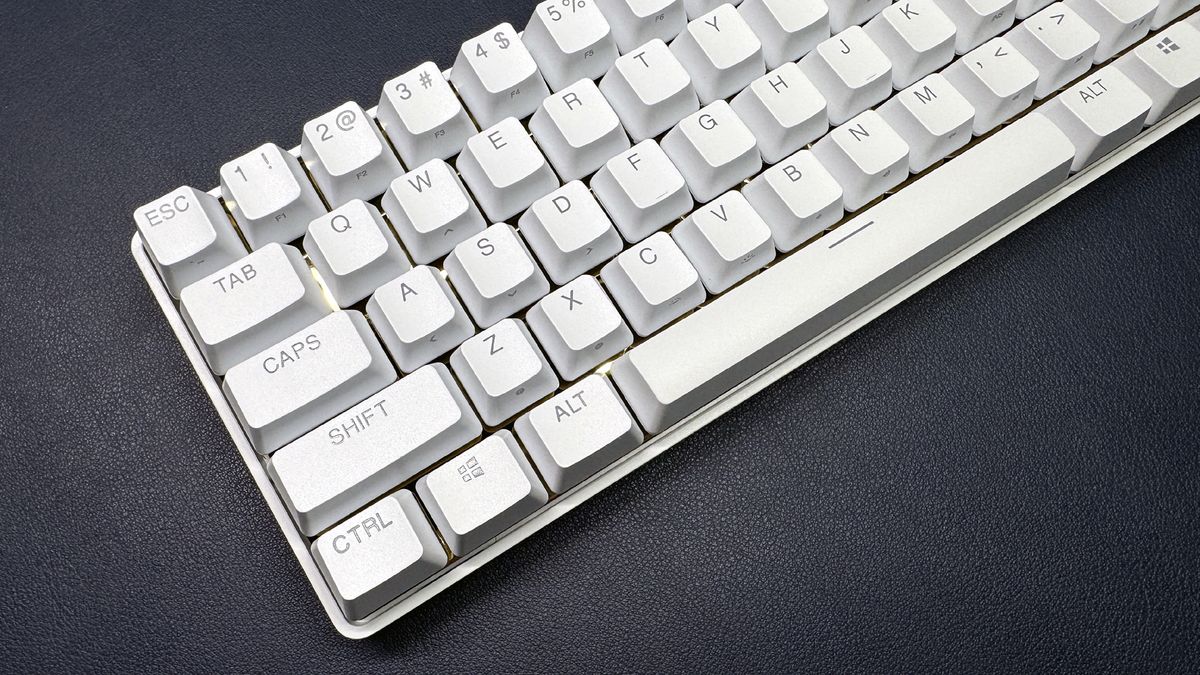 angled shot of left side of steelseries apex pro mini - white