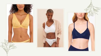 composite of three models wearing the most comfortable bras from freya, M&S and sloggi