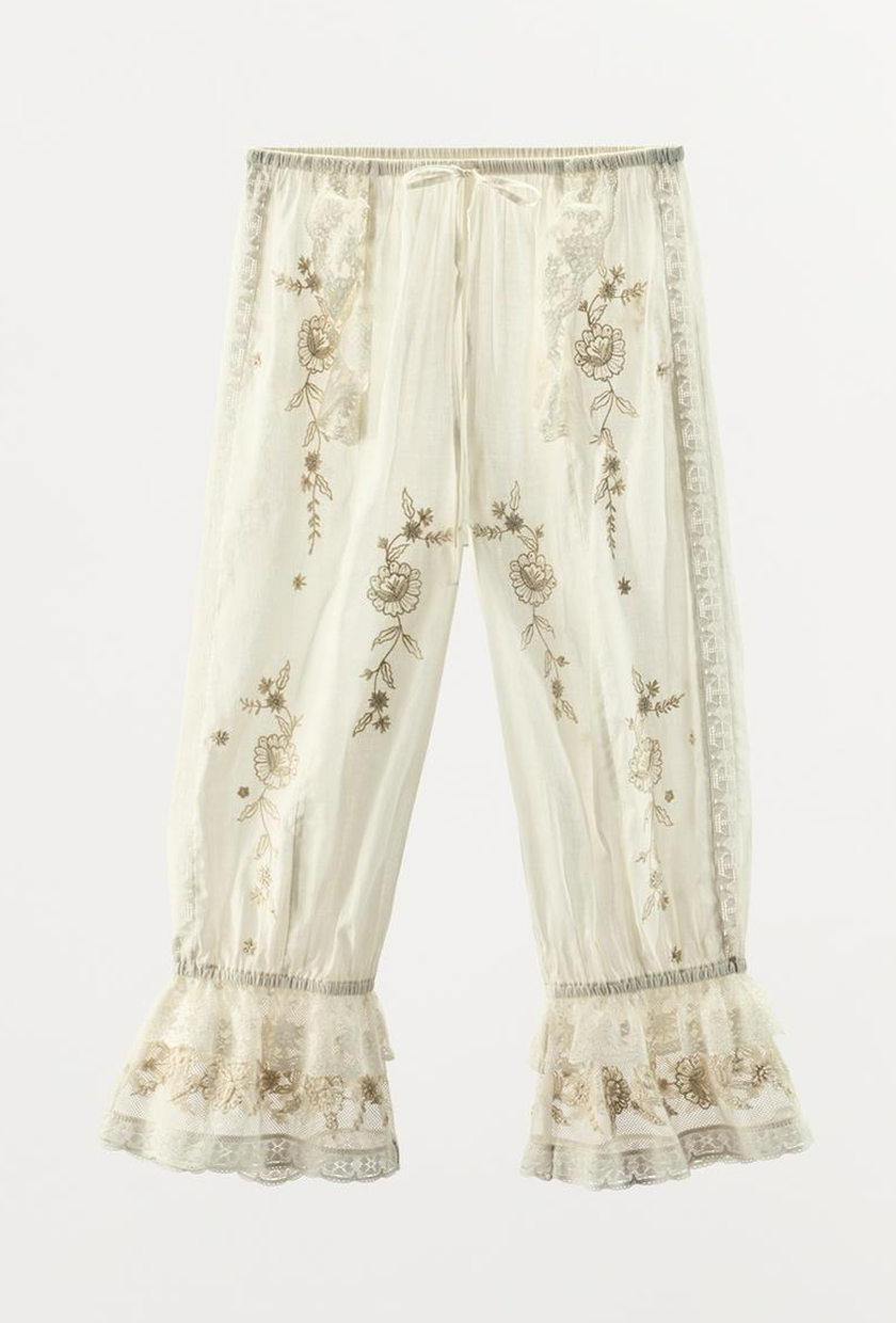 Ruffled Embroidered Beaded Pants