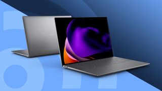 Two of the best Dell laptops set against a blue techradar background