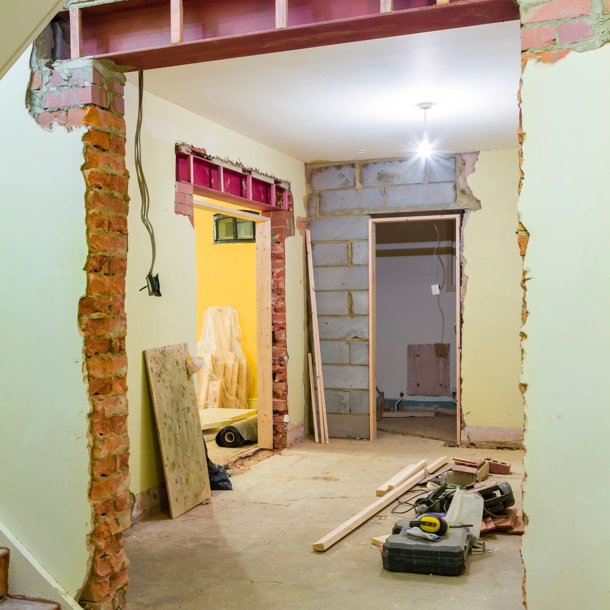 Knocking down walls during a renovation project
