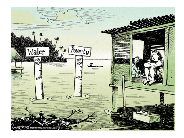 Editorial cartoon flooding poverty